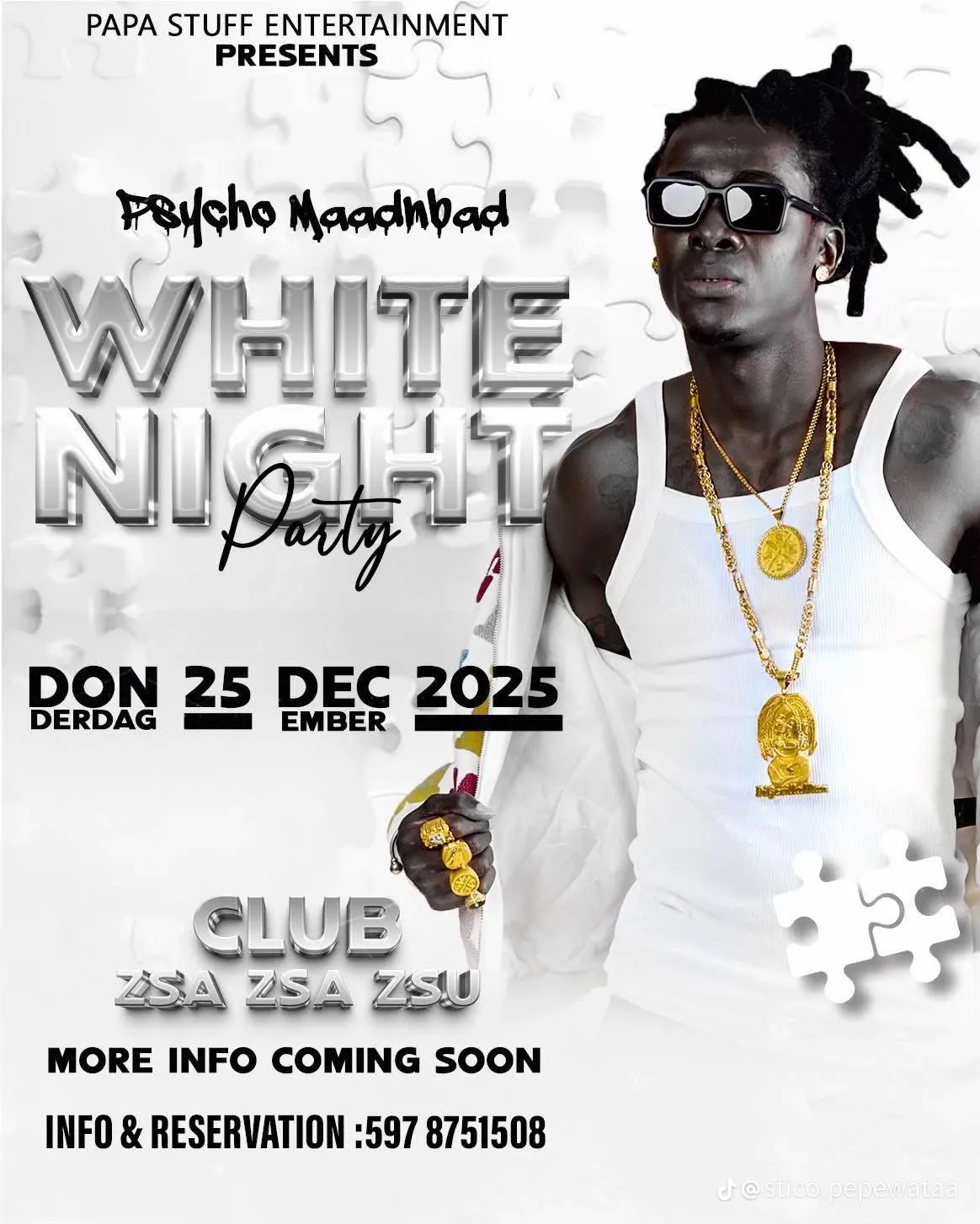 Flyer van White Night Party bij zsazsa party centre
