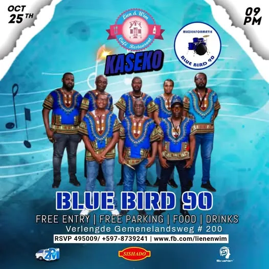 Flyer van BLUE BIRD 90 bij Lien en Wim Café Restaurant