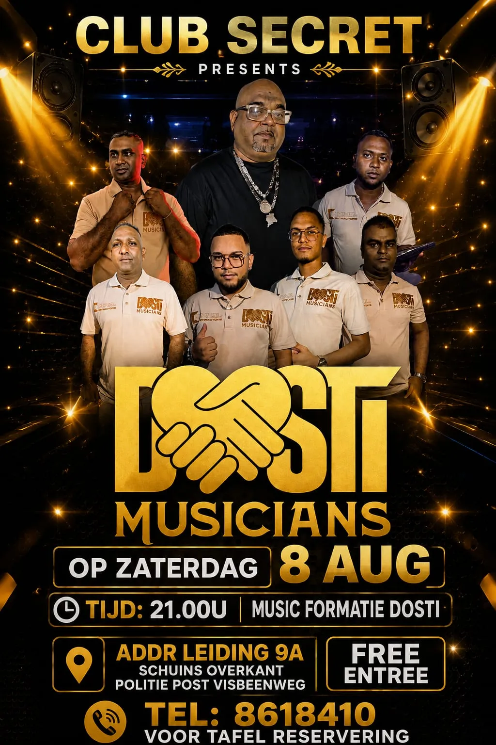Flyer van DOSTI MUSICIANS bij Club Secret