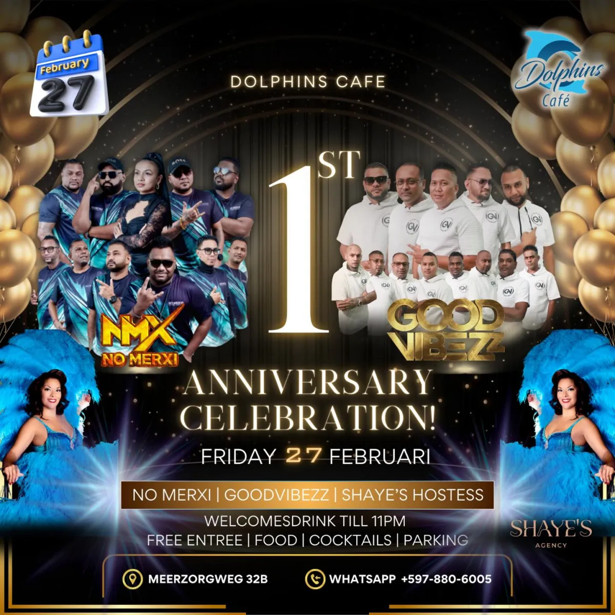 Flyer of 1st Anniversary Celebration at Dolphins Café