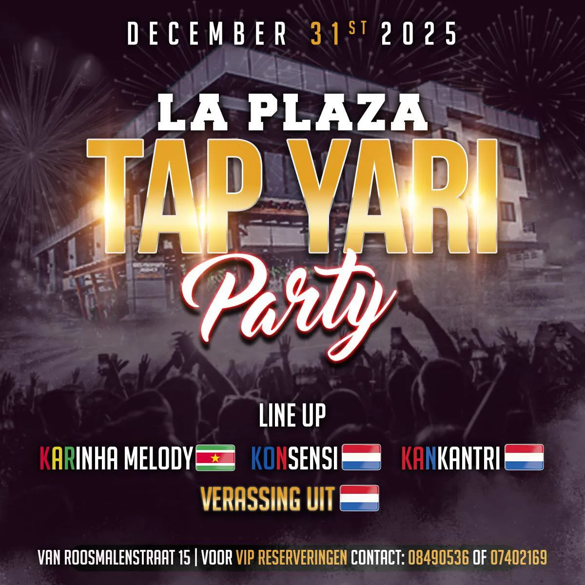 Flyer van La Plaza Tap Yari Party bij La Plaza
