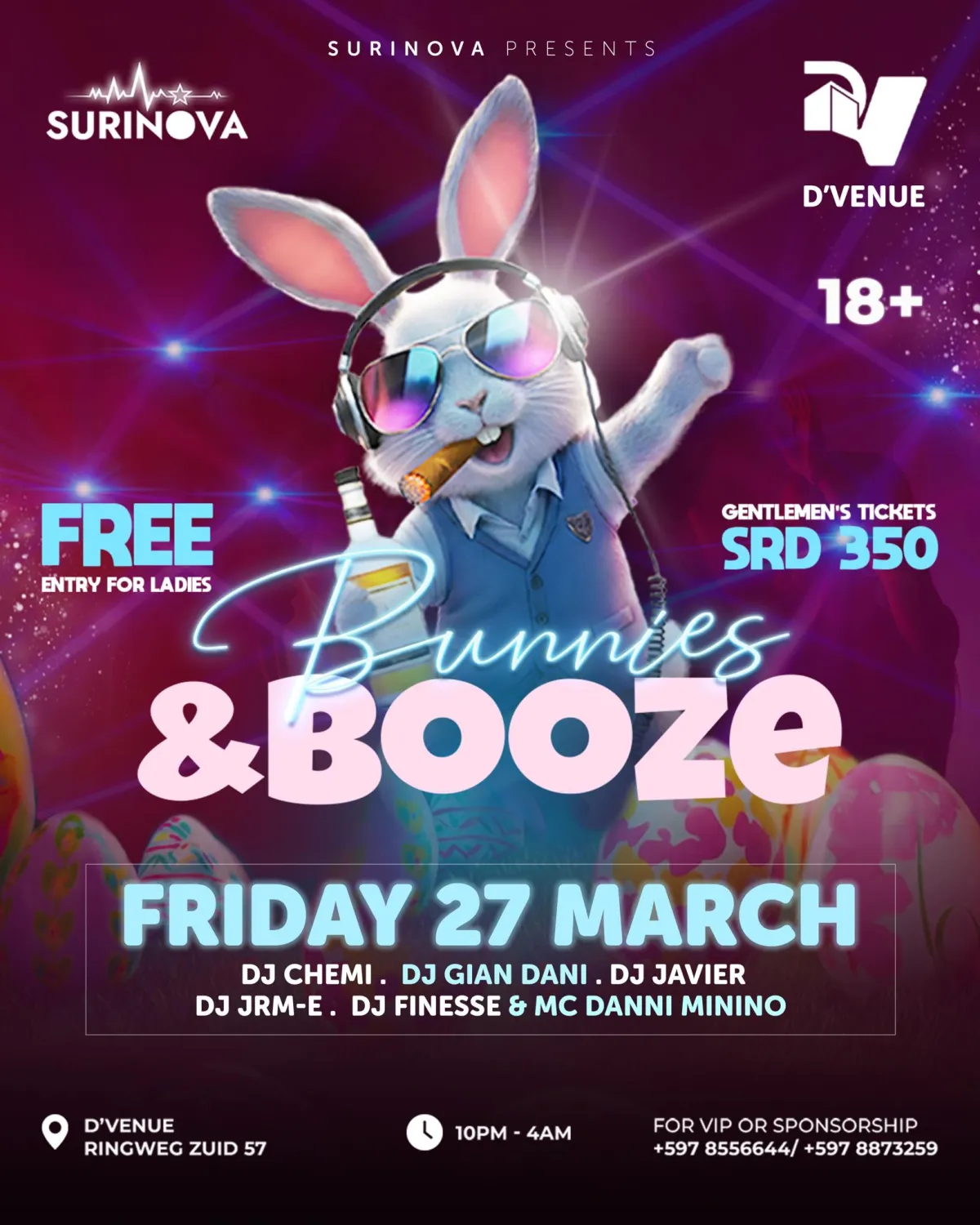 Flyer of Bunnies & Booze at D Venue