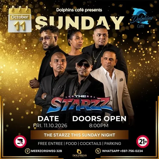 Flyer van The Starzz bij Dolphins Café