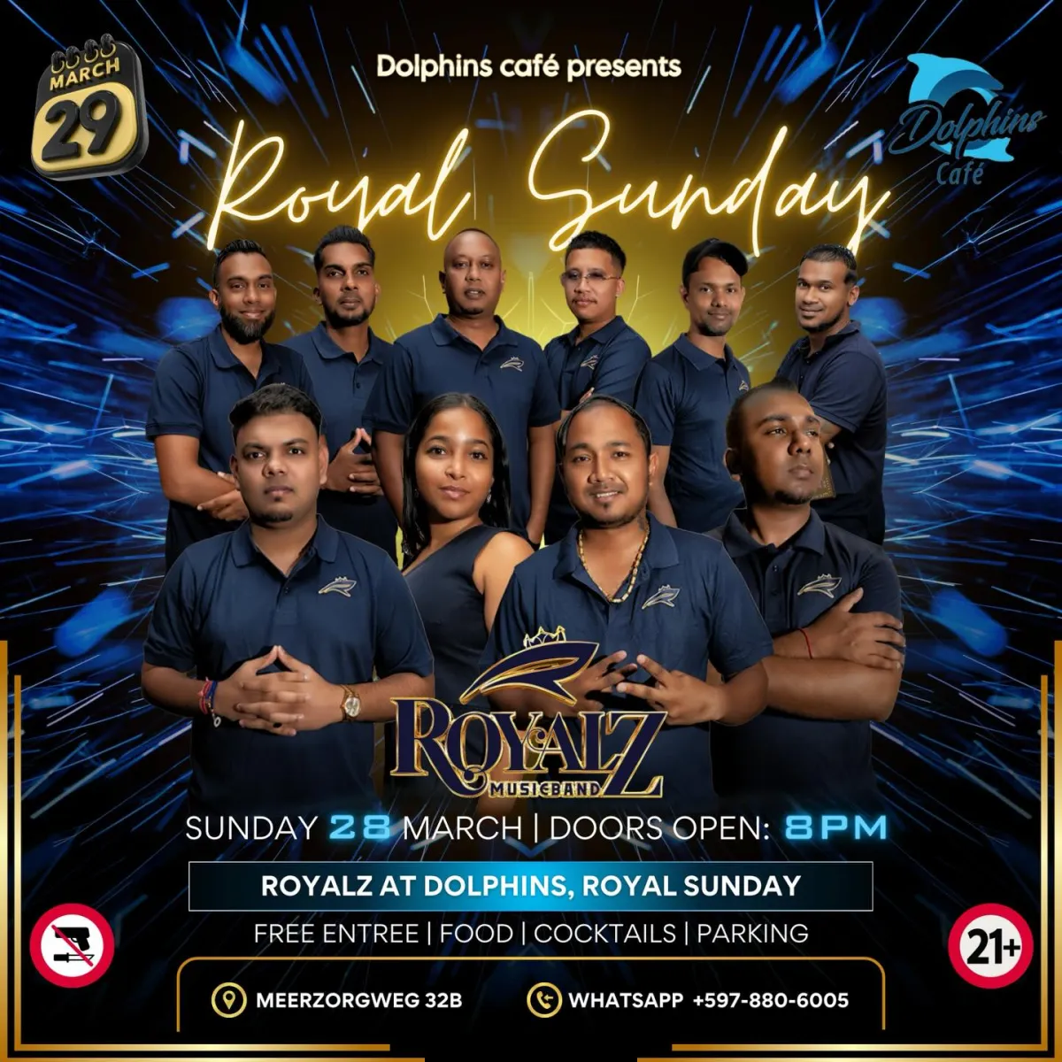 Flyer van Royal Sunday bij Dolphins Café