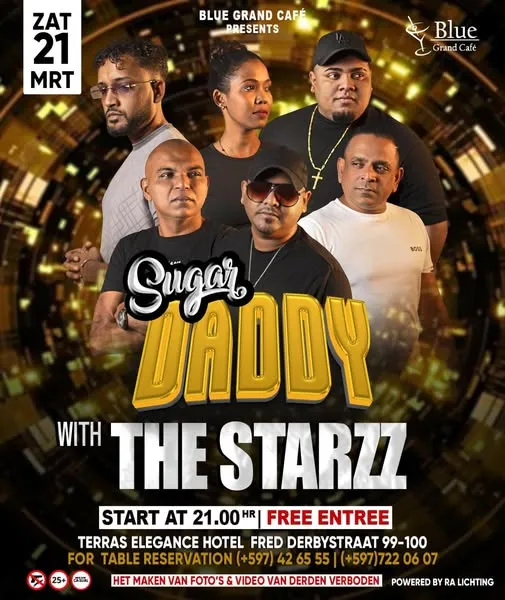 Flyer van Sugar Daddy with The Starzz bij Blue Grand Café
