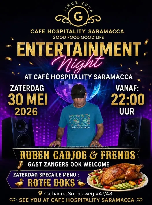 Flyer van Entertainment Night @Saramacca bij Cafe Hospitality Saramacca