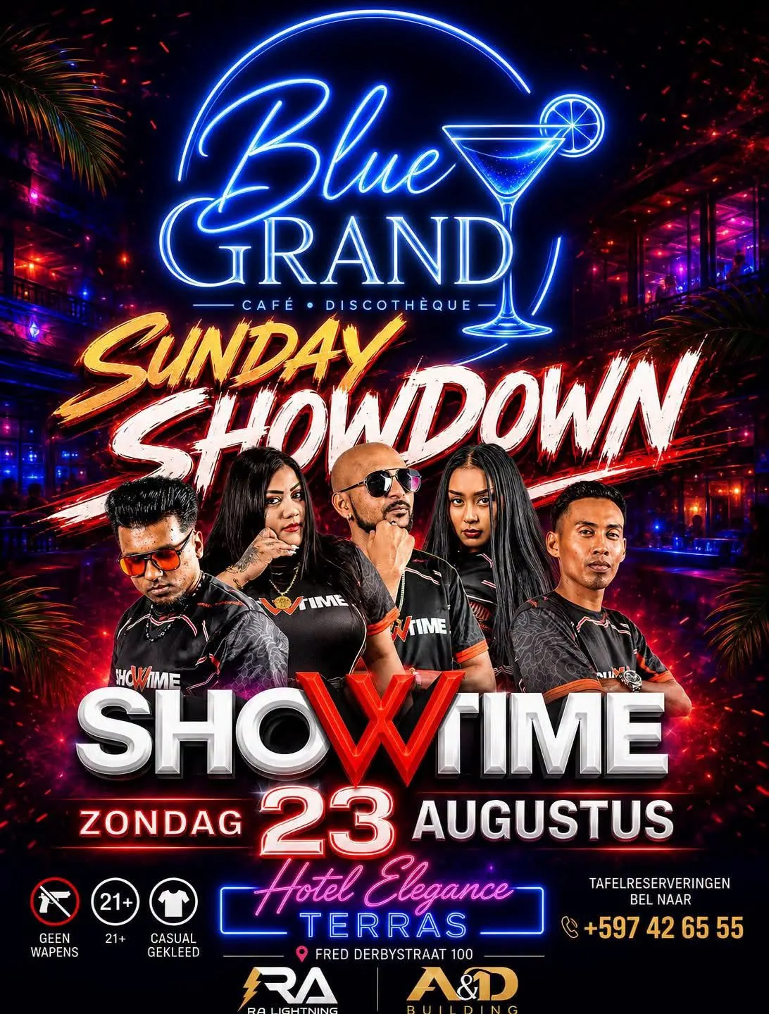 Flyer van Sunday Showdown bij Blue Grand Café