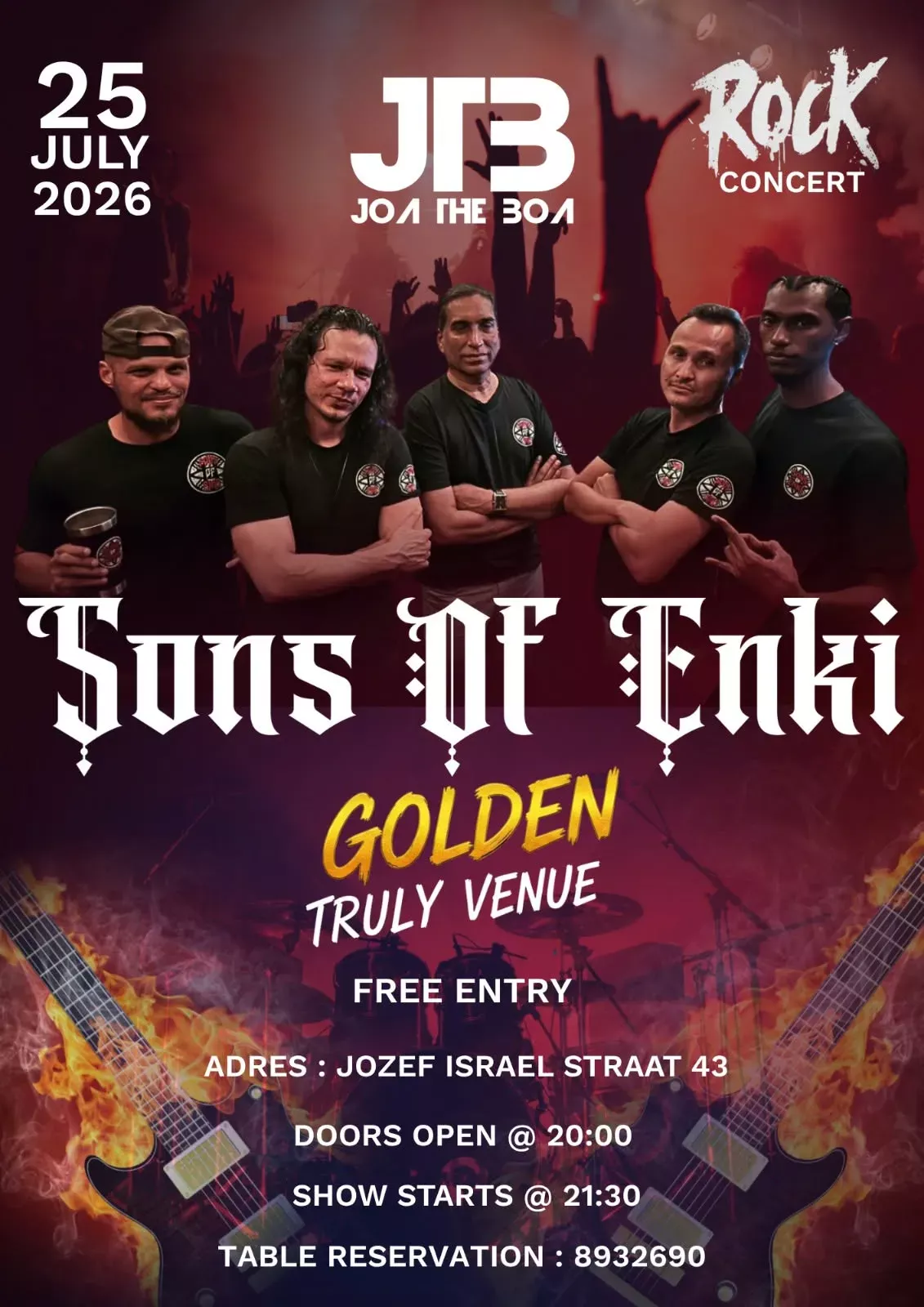 Flyer van Rock Concert - Sons Of Enki bij Golden Truly Hotel