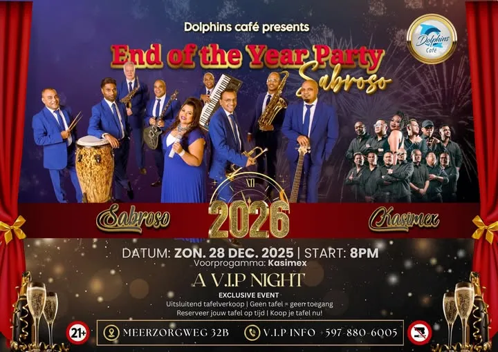 Flyer of End of the Year Party at Dolphins Café