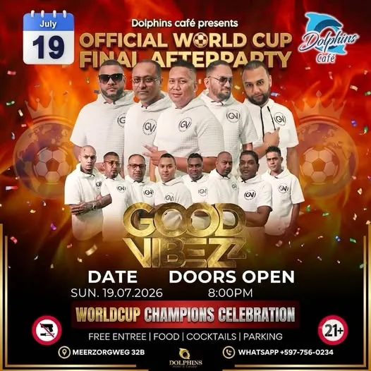 Flyer van OFFICIAL WORLD CUP FINAL AFTERPARTY bij Dolphins Café