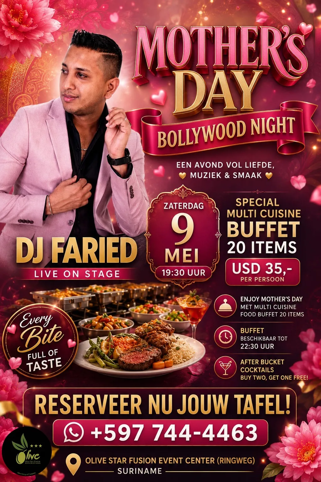 Flyer van MOTHER'S DAY BOLLYWOOD NIGHT bij Olive Star Fusion Event Center