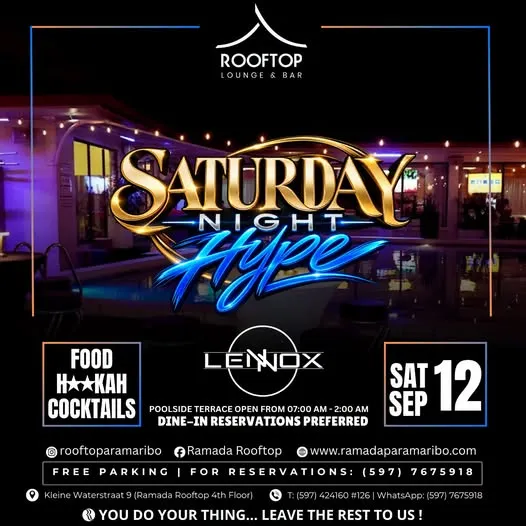 Flyer van SATURDAY NIGHT HYPE bij Ramada Rooftop